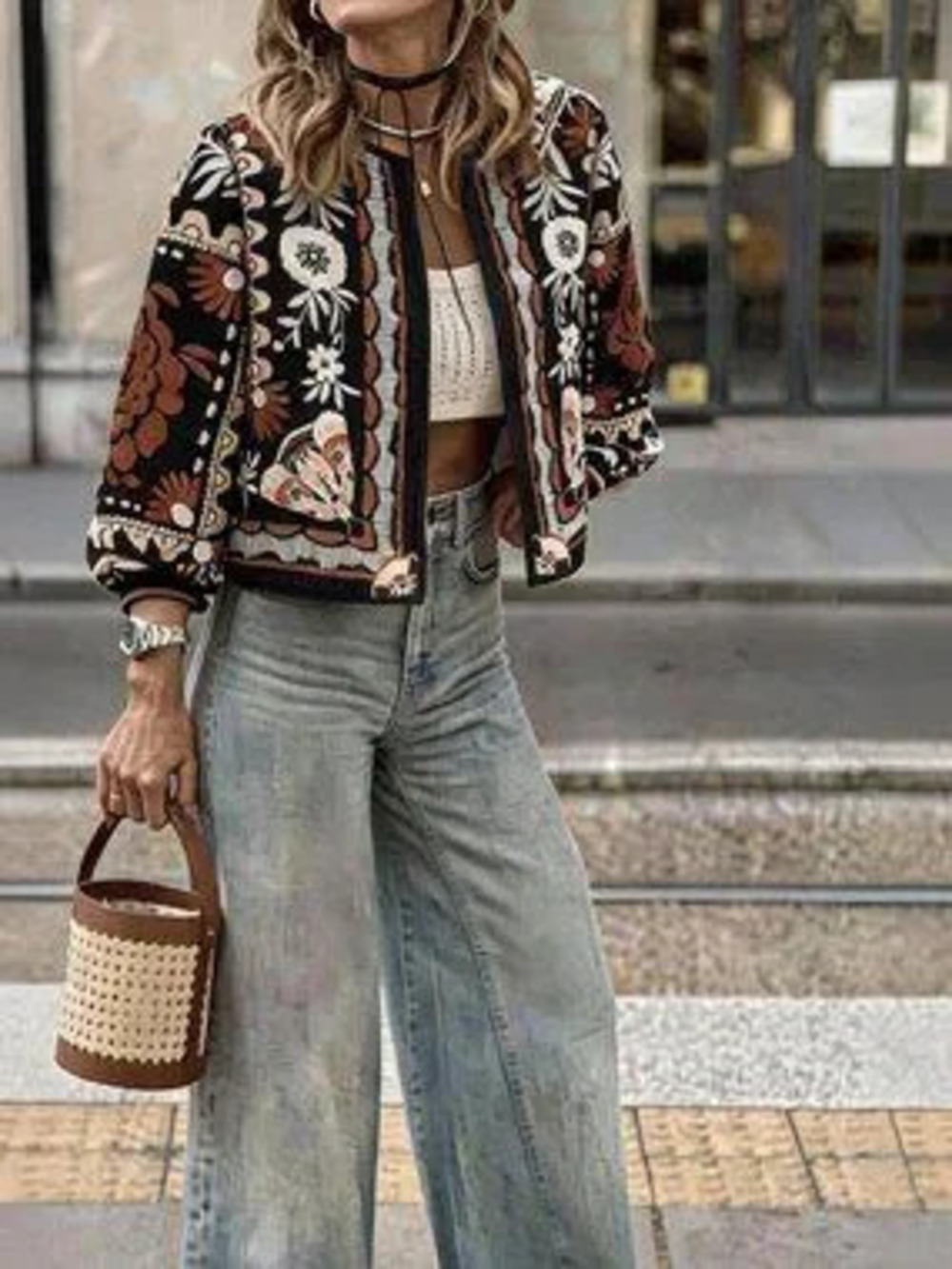 Multicolor Casual Women's Floral Print Boho Jacket